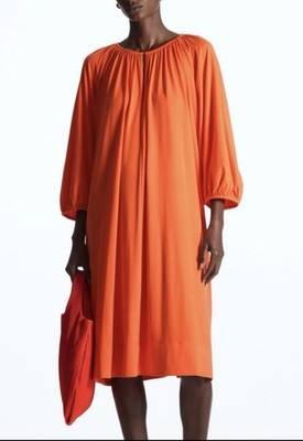Womens Dresses Cos Dress Orange NEW SZ Large COS Keyhole Neck Puff Sleeve  Midi Designer Swing