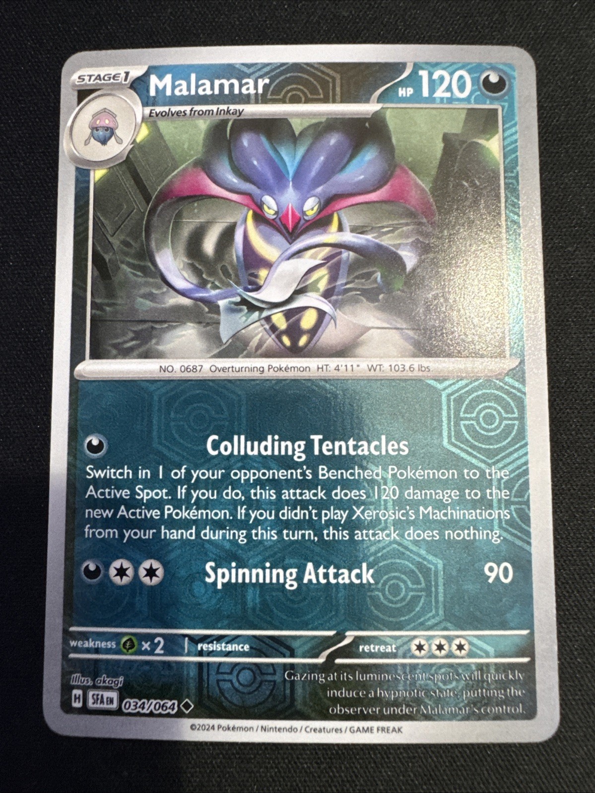 Malamar 34/64 Reverse Holo Shrouded Fable Pokemon Card NM