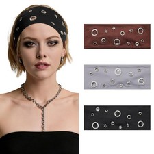 3 PCS Grommet Headband for Women 1 Count Pack of 3 , Black  Brown  Gray