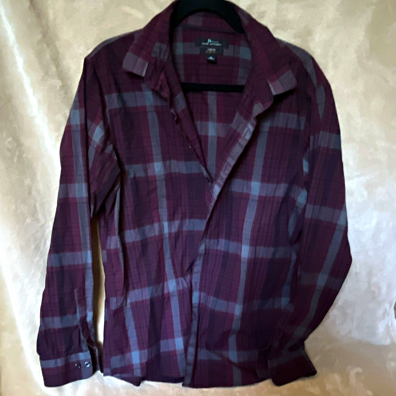Marc Anthony Men's Purple/Gray Plaid Slim Fit Long Sleeve Button-Up XL