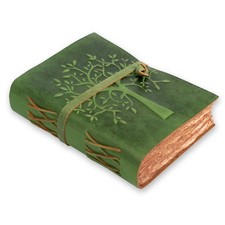 LEATHER VILLAGE Tree of Life Journal 8"x6" Green 200pg Antique Deckle Ed...