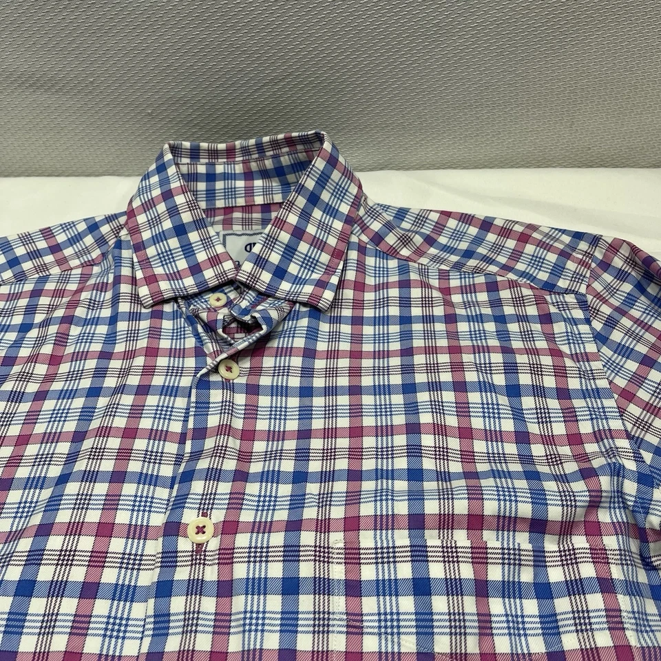 David Donahue Shirt Mens Small Blue Pink Plaid Long Sleeve Button Up Dress Shirt - Image 2 of 4