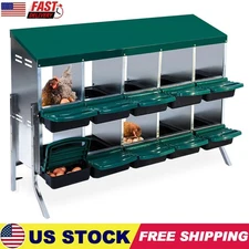 Chicken Nesting Box 10 Compartment Laying Boxes w/ Metal Leg Roll Away Egg Coop