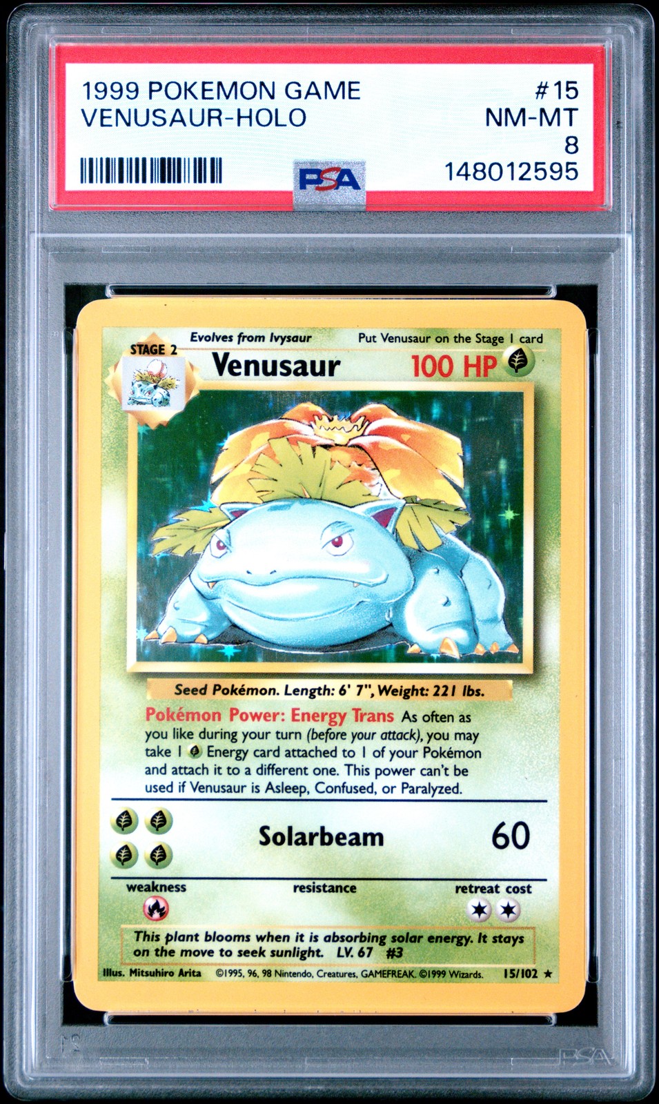 1999 POKEMON BASE SET UNLIMITED #15 VENUSAUR-HOLO PSA 8