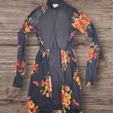 Urban Rose Maxi Dress Black Floral Print Mock Neck Long Sleeve Sheer Size S