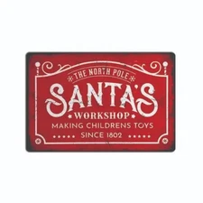REPLICA SANTA `S WORKSHOP CHRISTMAS Tin Metal Signs Home Décor 8x12 