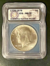 1776-1976 OVERSTRIKE KENNEDY SILVER DOLLAR ICG MS70 BIN FREE SHIPPING