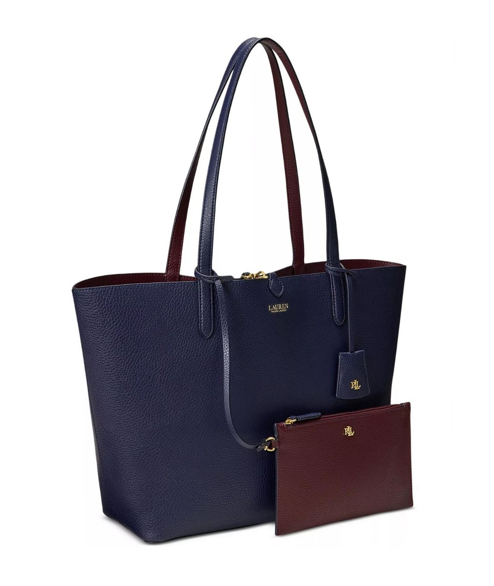 Ralph Lauren Reversible Large Tote Bag Faux Leather w/Pouch
