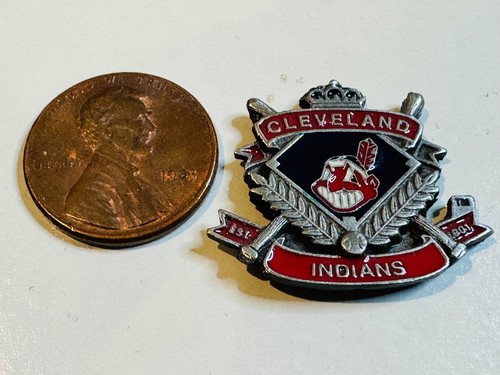 Vintage Cleveland Indianer Anstecknadel Häuptling Wahoo Zinn Emaille Logo Wappen Krone - Bild 2 von 2