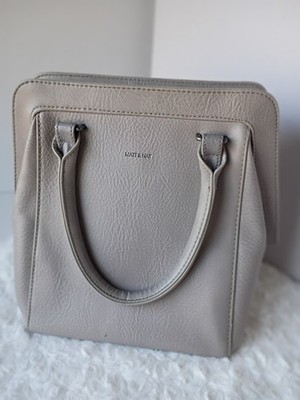 Matt & Nat Vegan Leather Satchel Bag Light Gray Beige Handle Sustainable Flawed