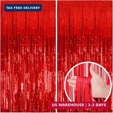 2 Pack Red Foil Fringe Streamers Party Backdrop Curtain Decorations