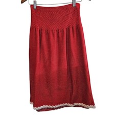 Vintage 80s PACA Silk Skirt Womens Small Red Mod Midi Pleated Glam Rock Retro