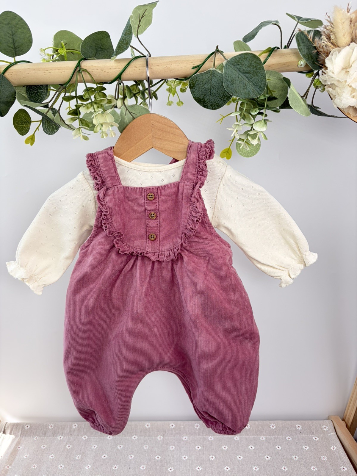 Next Baby Girls Corded Dungaree Outfit Set - Preloved, First Size, Clean Condition image 2