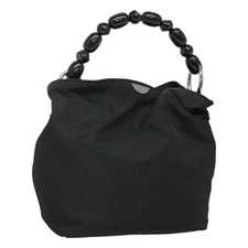 Christian Dior Maris Pearl Hand Bag Nylon Black Silver Auth BA3451