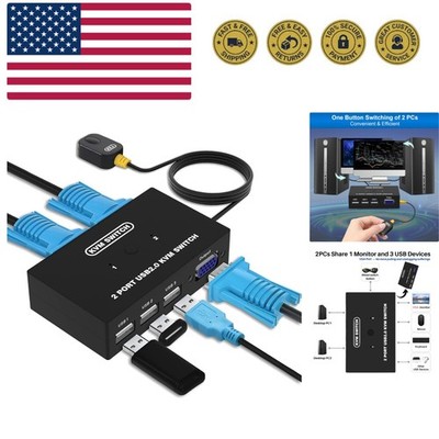 USB VGA KVM Switch for 2 PC Sharing 1 Video Monitor and 3 USB Devices, Keyboa...