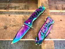 6.5" Rainbow Tactical Rescue Survival Spring Assisted Open Folding Pocket Knife