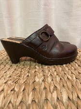 Born Brown Genuine Leather Almond Toe Mules Women's Size 10 EUC Clogs Slip On