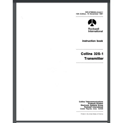 Collins 32S-1 transmitter 1961 instruction book 45 pages comb bound gloss cover