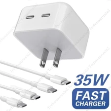 Dual Port 35W USB-C Adapter PD Fast Wall Charger For iPhone 14/13/12/11 Pro Max