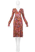 VINTAGE GIANNI VERSACE MULTICOLOR FLORAL PRINT DRESS 2002