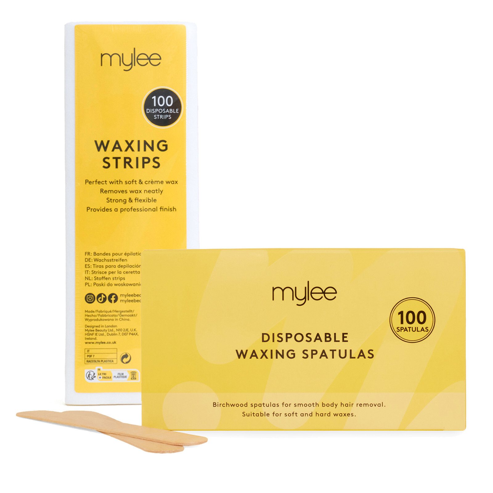100 Paper Waxing Strips And 100 Wooden Spatulas For Depilation Wax