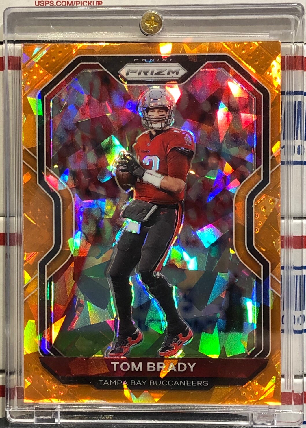 2020 PANINI PRIZM TOM BRADY, #255, ORANGE CRACKED ICE PRIZM SSP, RARE FANATIC