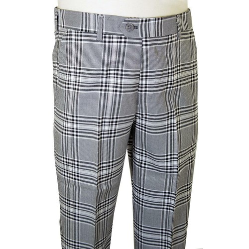 White Plaid Flat Front Slim Fit Dress 