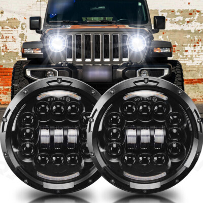 2X Fits 2006 2007 2008 2009 2010 Hummer H3 7'' LED orbicular Headlights Halo
