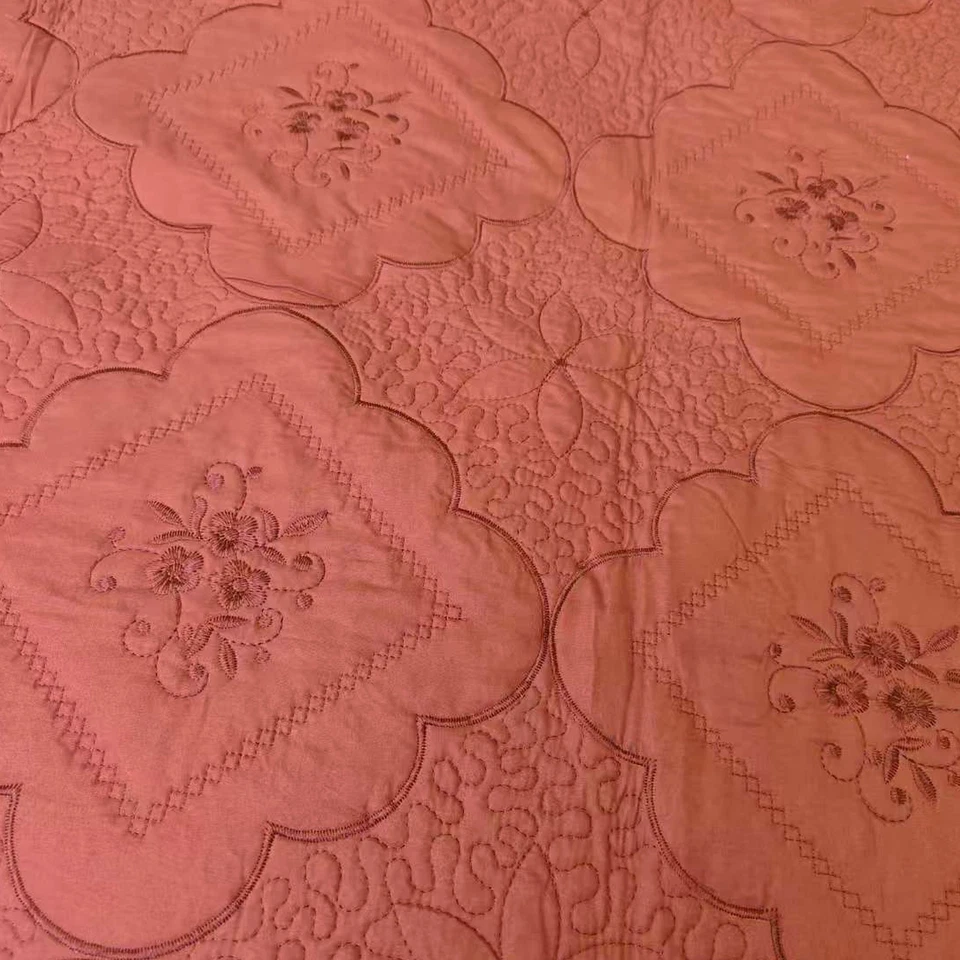 3 Piece Floral Embroidered Quilted Bedspread-Beautiful Stitching  - Image 2 of 4