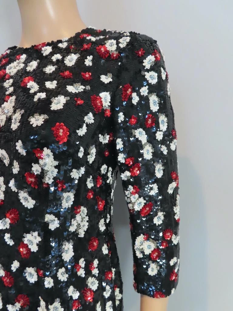 Abito VALENTINO nero rosso bianco paillettes e perline floreale taglia US 6