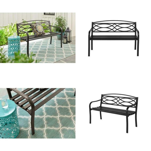 Aubrey Black Metal Outdoor Patio Bench for sale online