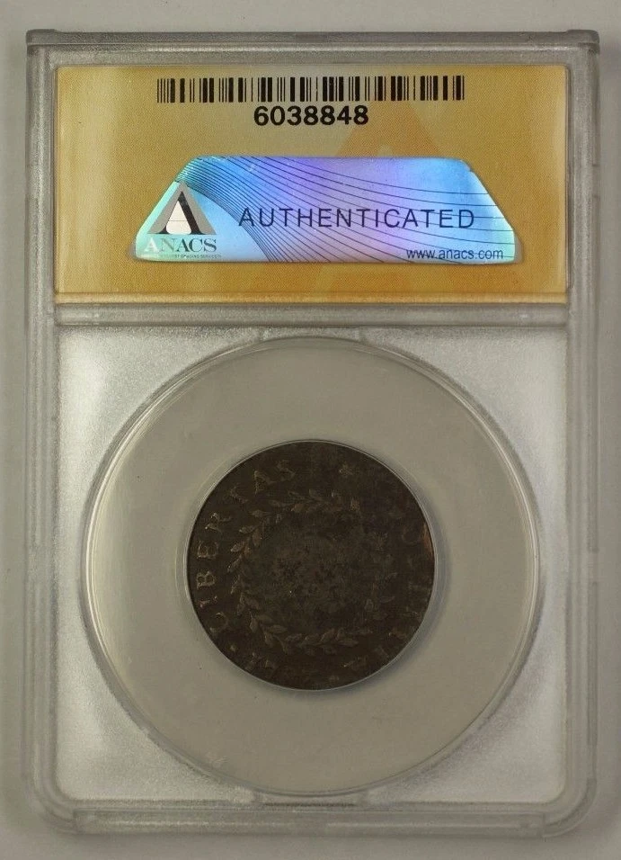 1783 US Colonial Copper C NOVA Pointed Rays Copper Coin ANACS VG-8 - Image 2 of 2