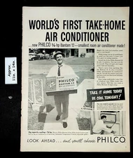 1957 Philco Air Conditioner Man Carrying a Philco Air Conditioner Print Ad 41971