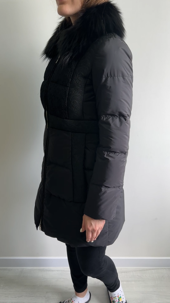 Women's PRADA Luxury Black Down Puffer Jacket Coat Real Fur Trim