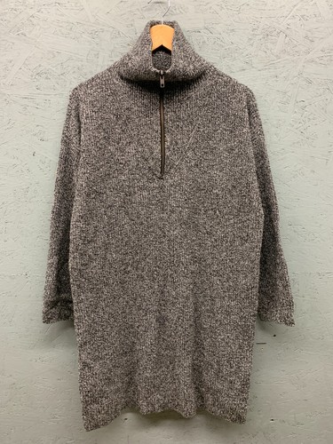 Madewell Womens Sweater Large Gray Marled Half Zip Funnel Neck Merino Wool Blend