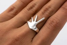925 Silver Hug Ring, Hand Shaped Ring, Peace Sign Ring, Unusual Statement Rings