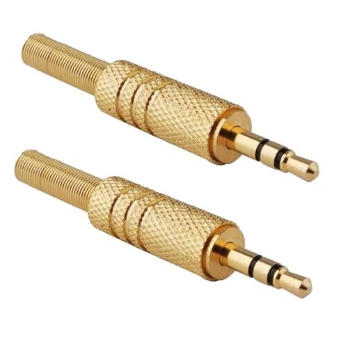 2 x 3.5mm Stereo 3 Pole Metal Gold Headphone Plug Solder Audio Cable Connector
