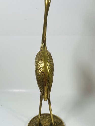 Vintage Brass Crane Heron Egret Figurine 11.5" Figure MCM decor Korea Damage - Picture 10 of 11