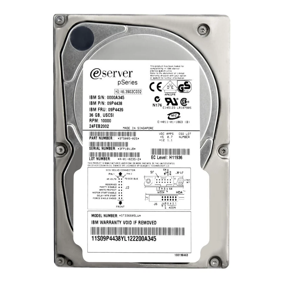 Hard Drive IBM 09P4439 09P4438 36GB 10000U/Min SCSI U160 68-pin ST336605LW 3.5 " - Image 2 of 3