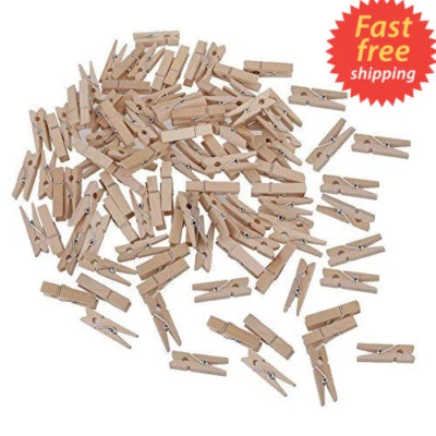 KIDS B CRAFTY 100 Mini Wood Pegs Craft Wedding Hanging Photo Small Clips Wooden Tiny Art Clip