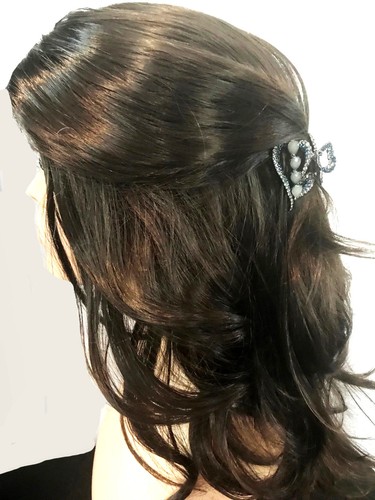 New Antique Dark Silver With Ivory Crystal 2'' Hair Claw Clip - Picture 2 of 6