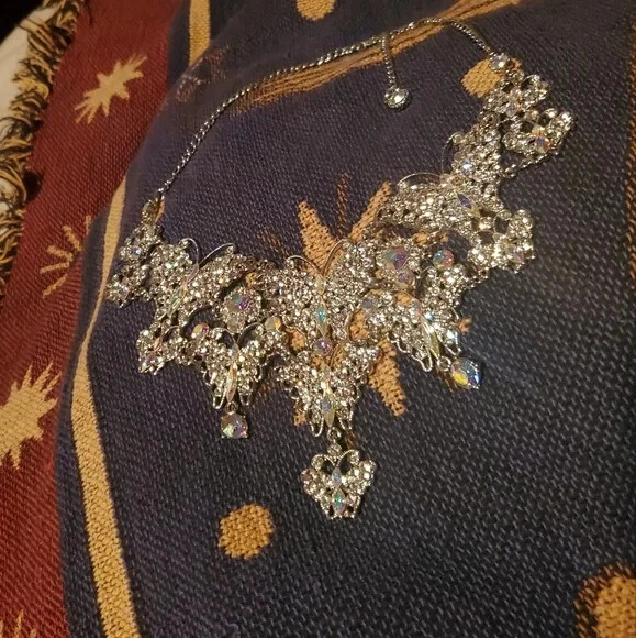 Kirk's Folly Vintage Aurora Borealis Crystal Butterfly Fairytale Necklace Rare - Image 2 of 4