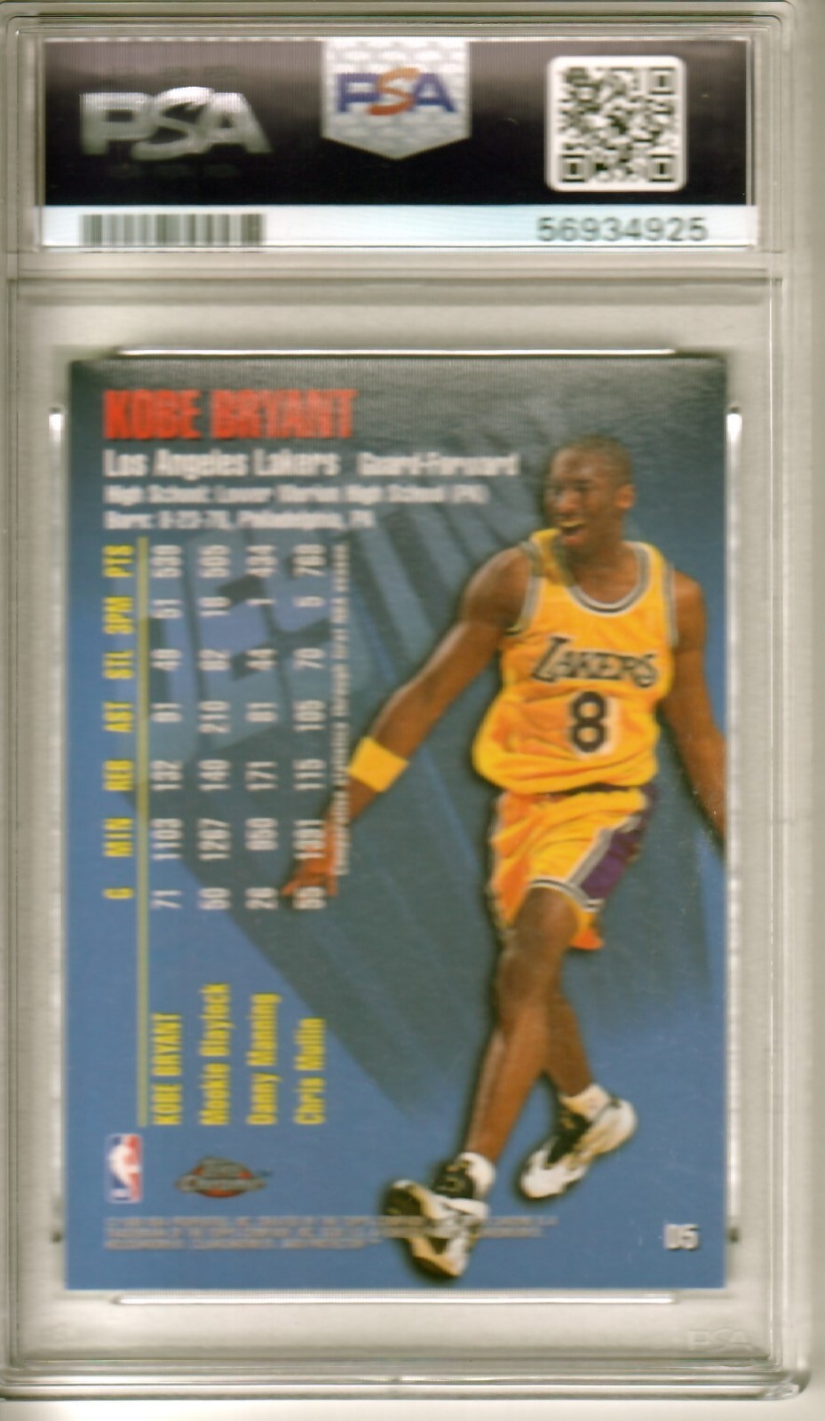 1997 TOPPS CHROME DESTINY Kobe Bryant #8 Lakers #D5 NM-MT PSA 8 - 4925 view 2