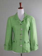 NINA MCLEMORE 895 Chevron 100 Silk Green Lined Blazer Jacket Top Size 6