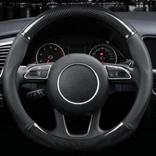 Sports Style Black Carbon Fiber PU Leather Car Steering Wheel Cover 38CM 15"