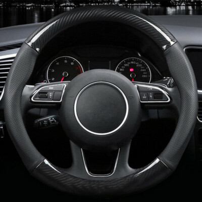 Sports Style Black Carbon Fiber PU Leather Car Steering Wheel