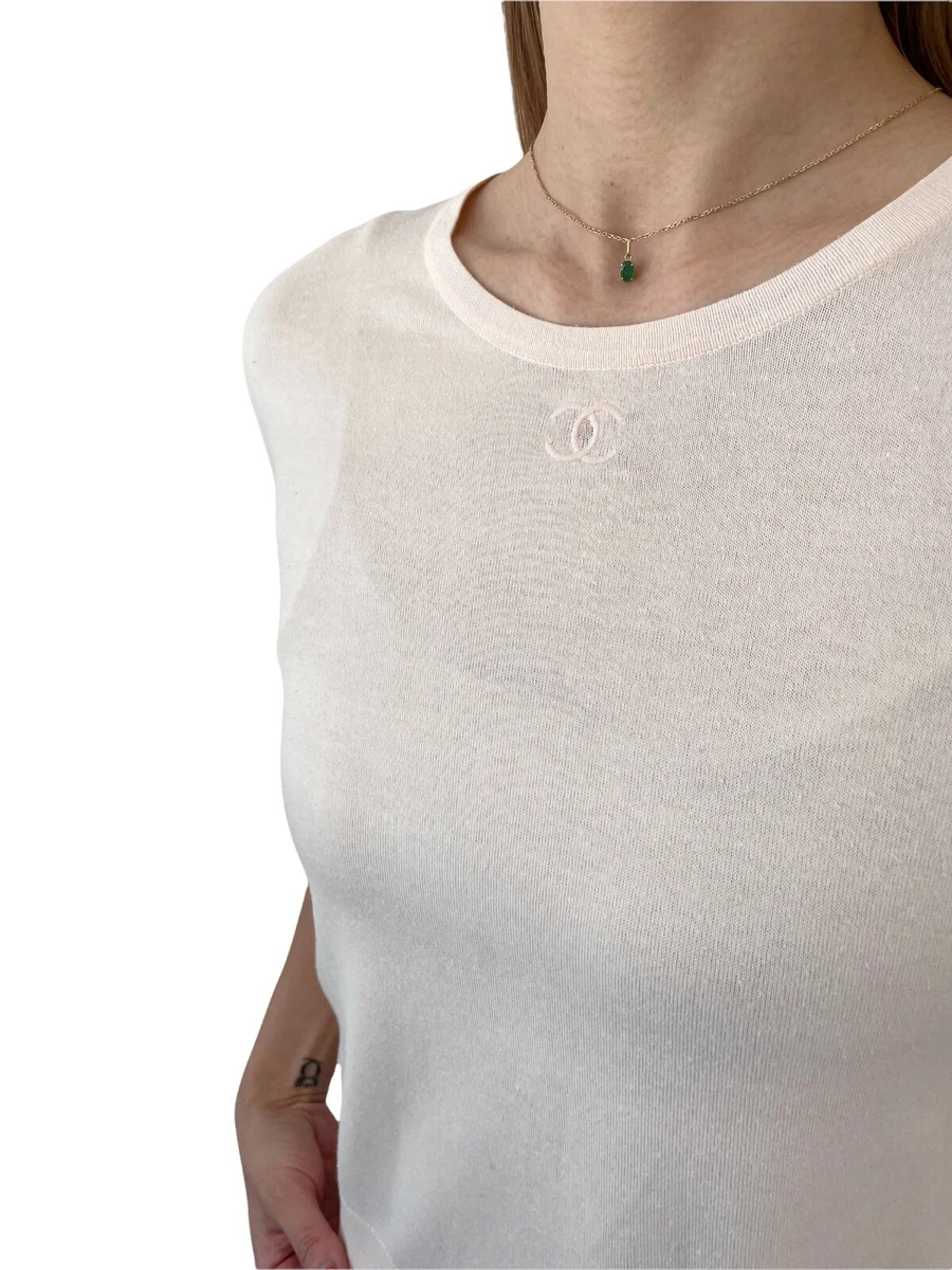 CHANEL Vintage Coco Mark Tops #40 Pink CC 3/4 Sleeve Round Neck