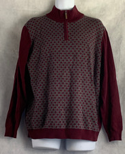 Tasso Elba Men's 100 Cotton 1/4 Zip Pullover Sweater, Dark Red Geometric, XL