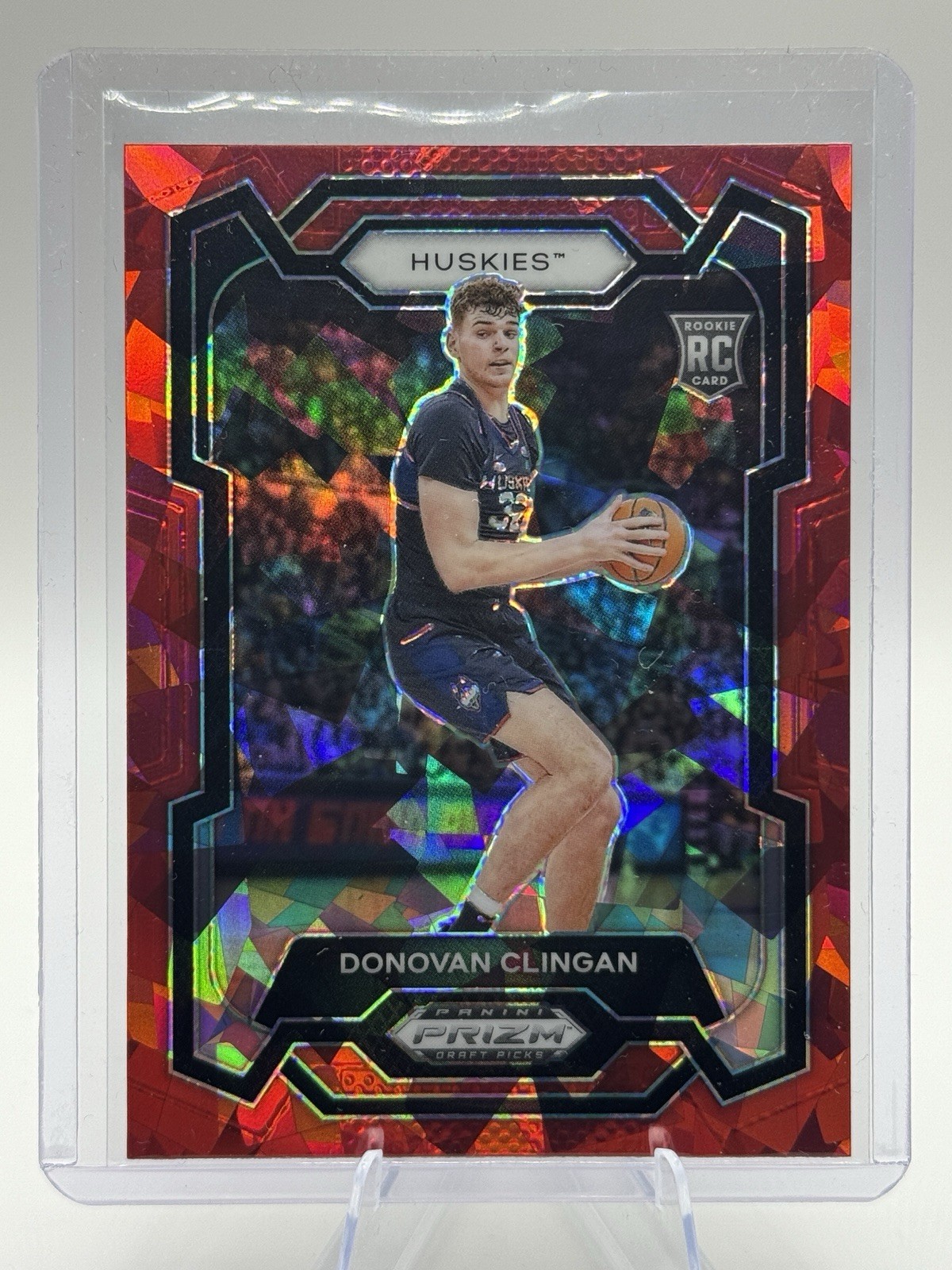 ❄️ 2024 Panini Prizm Draft Picks - Donovan Clingan #95 Red Ice RC UConn/Blazers