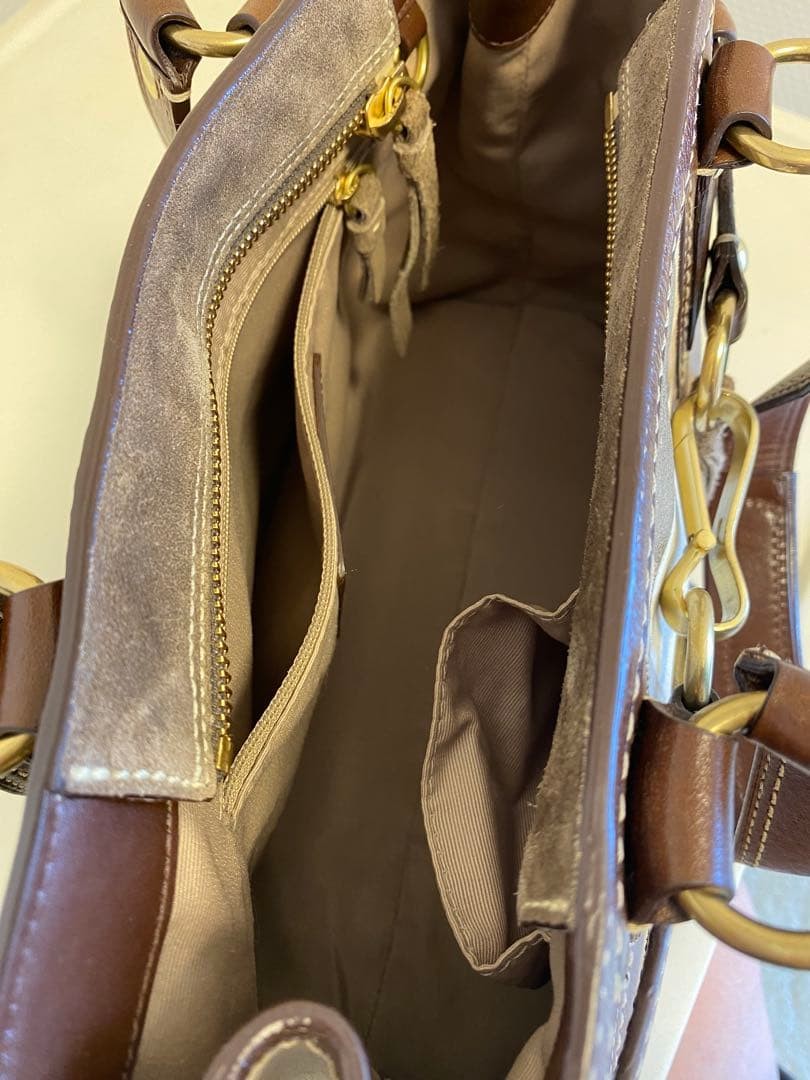 Patchwork Hampton Bag COACH Suede Leather Beige G… - image 6